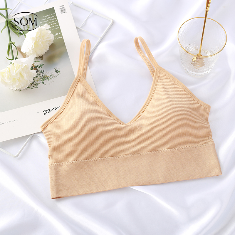 Babybra สายเดี่ยวผ้าร่อง หน้าV หลังU มีฟองน้ำถอดเปลี่ยนได้ บราเว้าหลังการออกแบบชุดชั้นในฝรั่งเศส ชุดชั้นในเซ็กซี่ สปอร์ตบรา CBB02