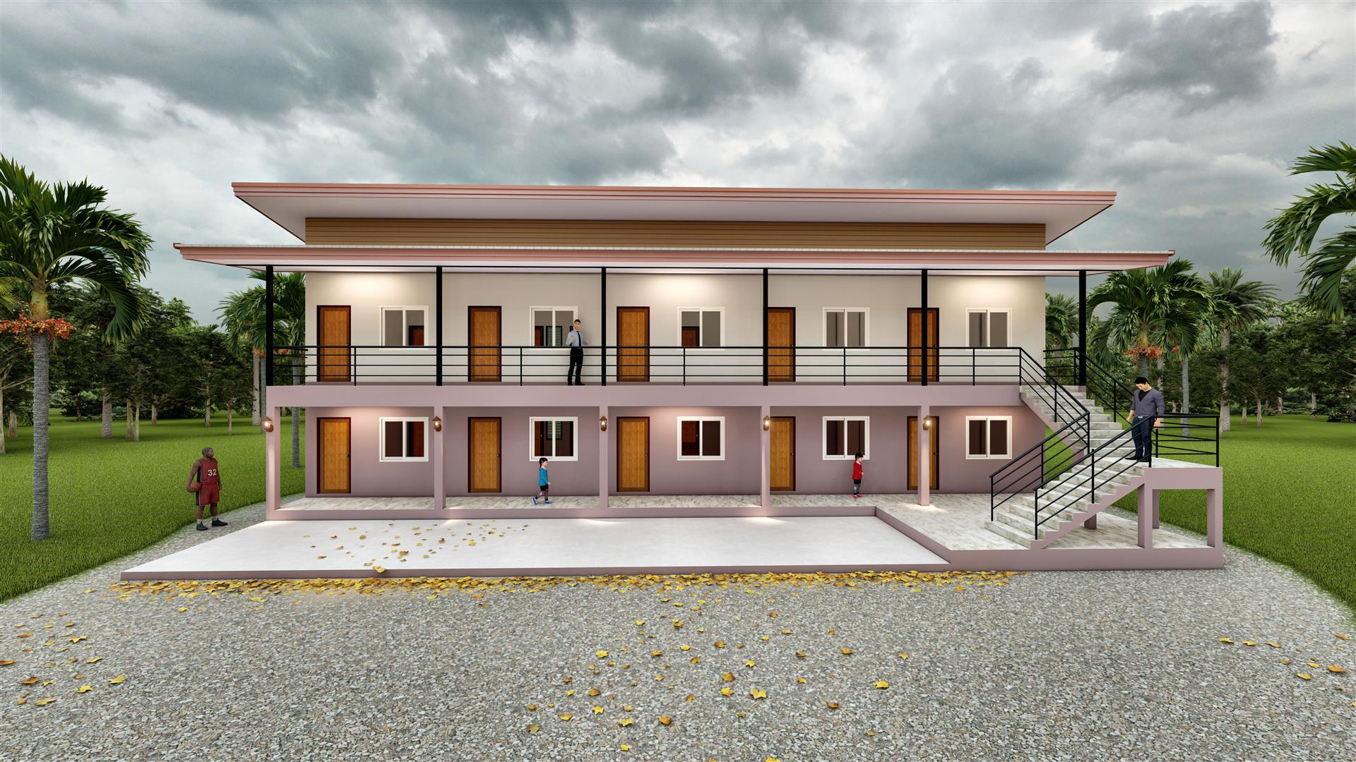 แบบห้องเช่า2ชั้นปลูกสร้างติดกันจำนวน 10ห้องมีบันไดด้านหน้าสำหรับที่ดินหน้าแคบแบบห้องเช่าสำหรับขออนุญาตปลูกสร้างและยื่นกู้ธนาคาร มี BOQ ให้ ราคา  5,500 บาท*ส่งฟรี