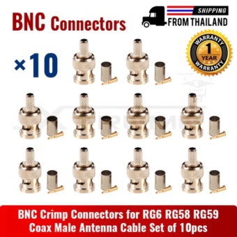ประเทศไทย BNC Crimp Connectors for RG6 RG58 RG59 Coax Male Antenna Cable Set of 10pcs