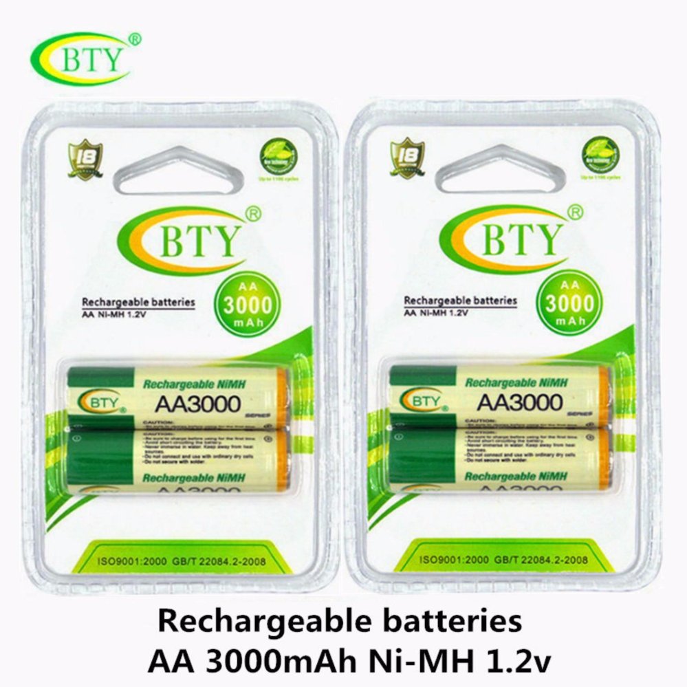 BTY ถ่านชาร์จ AA 3000 mAh NIMH Rechargeable Battery 2 ก้อน x 2 BTY ถ่านชาร์จ AA 3000 mAh NIMH Rechargeable Battery 2 ก้อน x 2