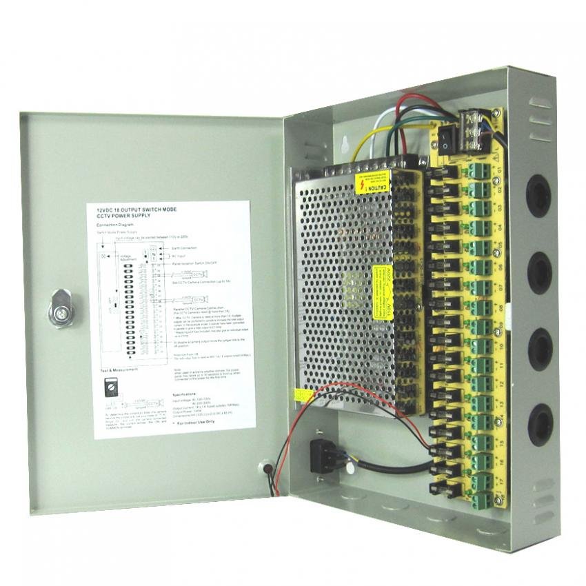 ตู้จ่ายไฟ DC12V 20A Switching Power Supply สำหรับกล้องวงจรปิด 10-18ตัว ตู้จ่ายไฟ DC12V 20A Switching Power Supply สำหรับกล้องวงจรปิด 10-18ตัว
