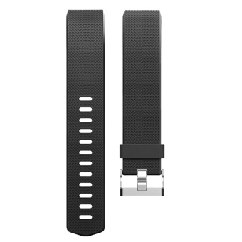 นาฬิกาสร้อยข้อมือสายรัดซิลิโคนใช้แทนสำหรับ Fitbit ประจุ 2 สีดำ