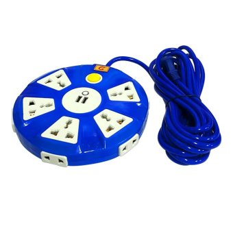 Lotte ปลั๊กไฟ ทรงกลม 10 ช่อง + 2 USB / สายยาว 5 เมตร ชนิดพกพา (Blue)
