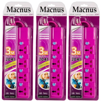 ปลั๊กไฟ MACNUS ขนาด 4ช่อง ยาว 3เมตร 220 โวล์ต สีม่วงMN2041-3M/3ชิ้น