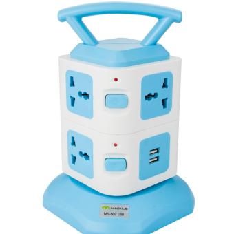 ปลั๊กไฟ MACNUS 7 ช่อง 2USB 110-250V (3เมตร) สีฟ้าขาว ทรงกระบอก