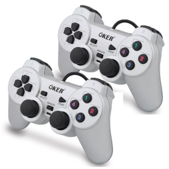 OKER Joystick USB จอยเกมส์ PC เดี่ยวสั่น รุ่น U-706 2ชิ้น (สีเงิน+สีเงิน)