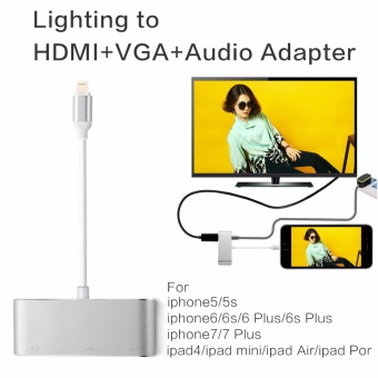 Original Lighting to HDMI/VGA/CVBS(AV)/3.5mm Audio Adapter รองรับ IOS 8/9/10/11 with Micro USB Power Supply for iPhone 7 Plus 6s 6 Plus 5 5s iPad 4 mini Original Lighting to HDMI/VGA/CVBS(AV)/3.5mm Audio Adapter รองรับ IOS 8/9/10/11 with Micro USB Power Supply for iPhone 7 Plus 6s 6 Plus 5 5s iPad 4 mini
