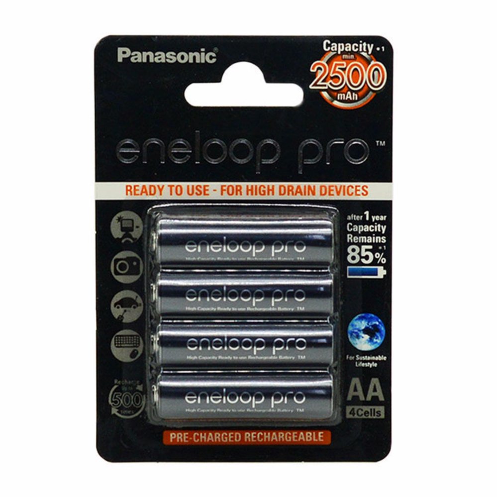 Panasonic ถ่านชาร์จ eneloop Pro ไซส์ AA 2500 mAh 4 ก้อน (สีดำ) Panasonic ถ่านชาร์จ eneloop Pro ไซส์ AA 2500 mAh 4 ก้อน (สีดำ)