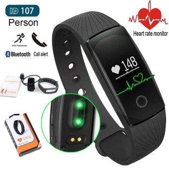 Person วัดอัตราการเต้นหัวใจ ฟิตเนส นาฬิกาสุขภาพอัจฉริยะติดตามกิจกรรม Heart Rate Monitor Wristband Fitness Trackerสายรัดข้อมือ สำหรับ Android iOS Smartphone รุ่น ID107HR(Black)