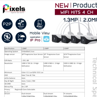 ชุดกล้องวงจรปิดไร้สาย Pixel Bullet 4 CH Wifi 1.3Mp พร้อม HDD 1TB ชุดกล้องวงจรปิดไร้สาย Pixel Bullet 4 CH Wifi 1.3Mp พร้อม HDD 1TB
