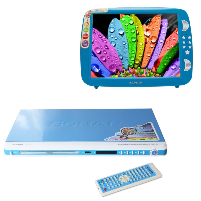 Sonar LED TV 15 นิ้ว Hello Pretty รุ่น LV-40D7M (สีฟ้าพาสเทล) + Sonar เครื่องเล่นดีวีดี รุ่น F-14 (สีฟ้า)