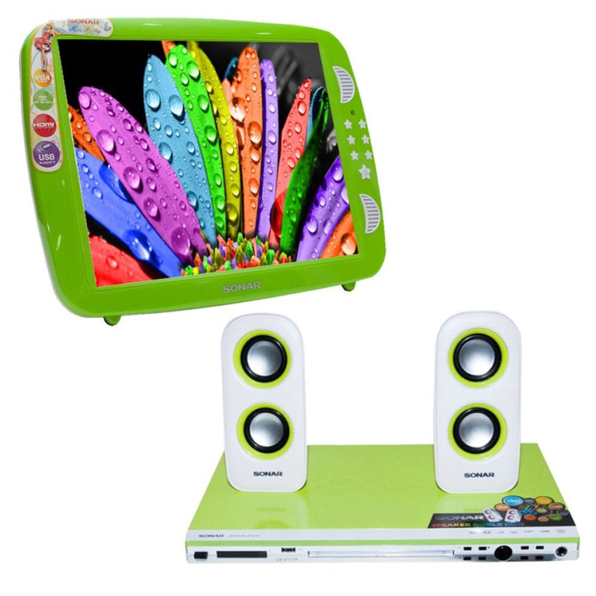 Sonar LED TV 15 นิ้ว Hello Pretty รุ่น LV-40D7M (สีเขียวพาสเทล) + Sonar เครื่องเล่นดีวีดี รุ่น UX-V111P (สีเขียว)