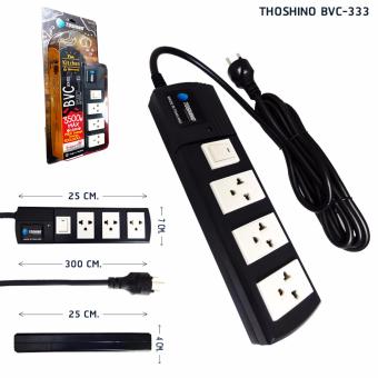 รางปลั๊กไฟ#ป้องกันไฟกระชาก Toshino รางปลั๊ก 3ช่อง 1สวิตช์ 3เมตร ( MAX LOAD 3500W )รุ่น BVC-333 - สีดำ รับประกัน 1 ปี