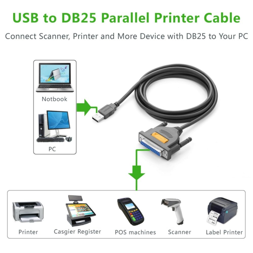 UGREEN USB to DB25 Female Parallel IEEE 1284 Printer Cable AdapterCable Supports Windows .