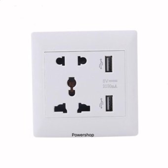 หน้ากากเต้าปลั้กไฟ มี usb 5V2.1A outlet WALL SOCKETติดในผนัง (White)