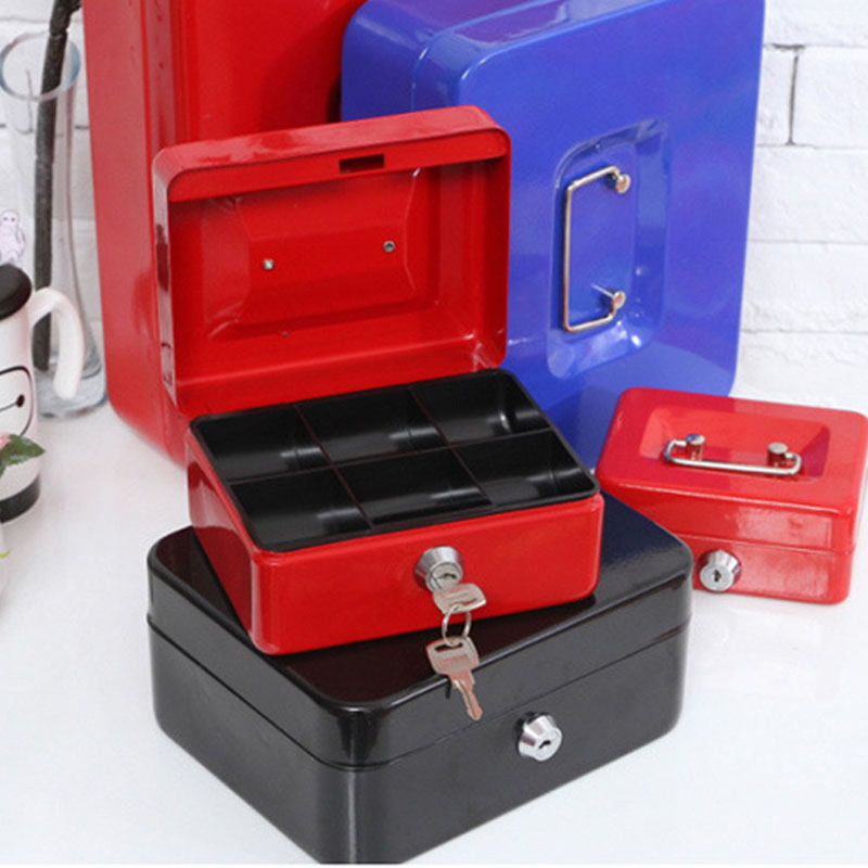 Size XS-XL Steel Safe Key Lock Money Jewelry Storage Security for Home School Office with Compartment Tray