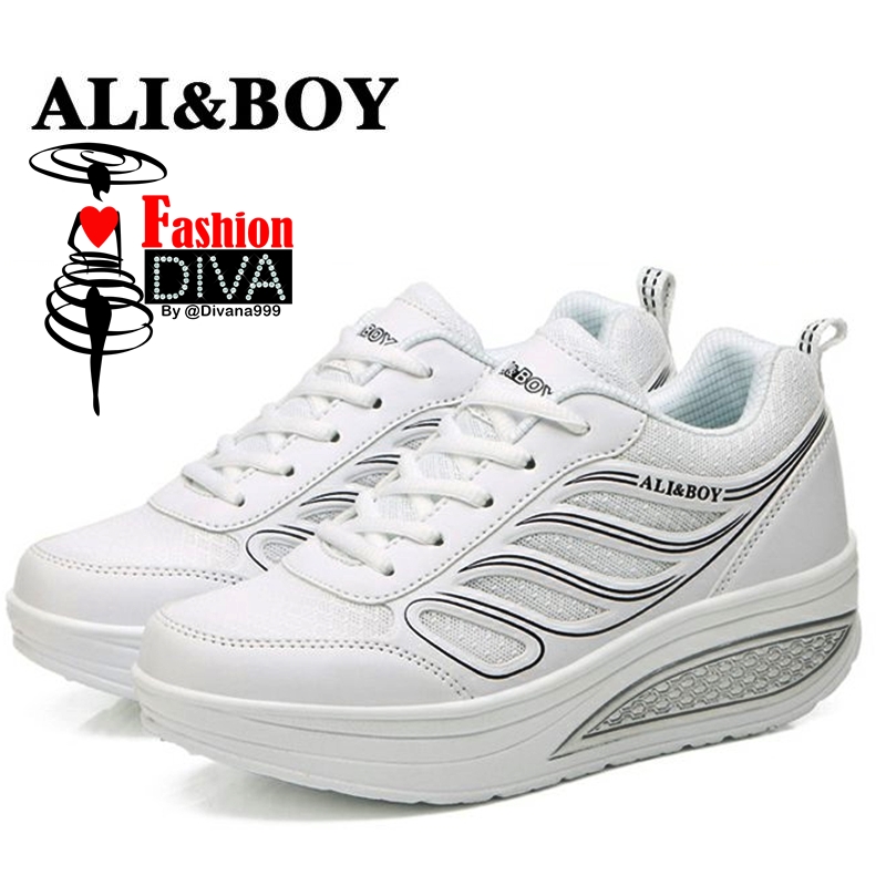 รูปภาพรายละเอียดของ ALI&BOY รองเท้าผ้าใบเพื่อสุขภาพ รองเท้าออกกำลังกาย รองเท้าวิ่ง รองเท้าแฟชั่น Fashion & Rg Sport Shoes ดีไซส์สวยงาม สไตล์เกาหลี(ปีกนางฟ้า)