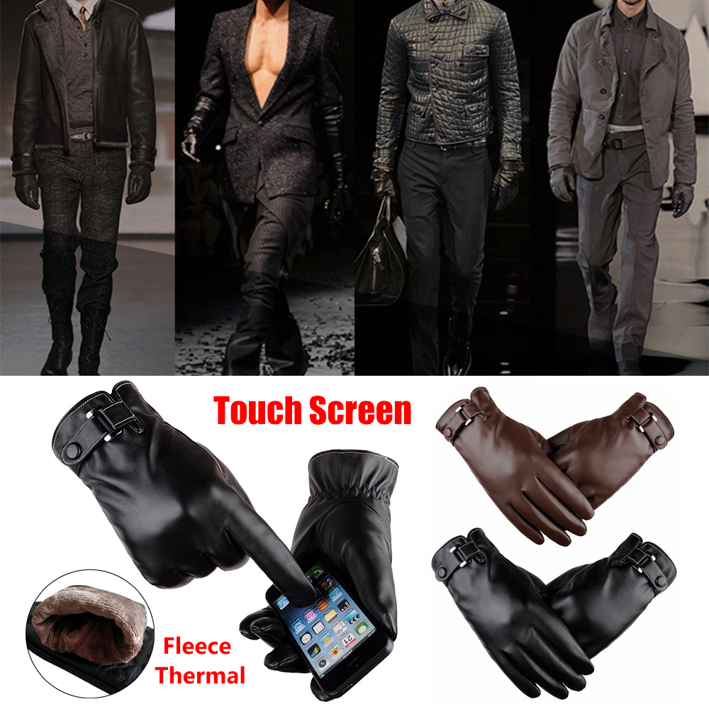RONGPENG Black Waterproof Windproof Full Finge Driving Gloves Touch Screen Leather Gloves Fleece Thermal