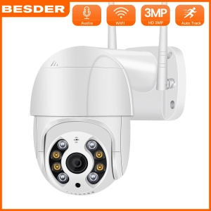 สินค้า BESDER 3MP PTZ WiFi กล้องบันทึกอัตโนมัติปลุก samrt กล้องไร้สายกลางแจ้งกันน้ำสี Night vison 4X ซูมกล้อง IP