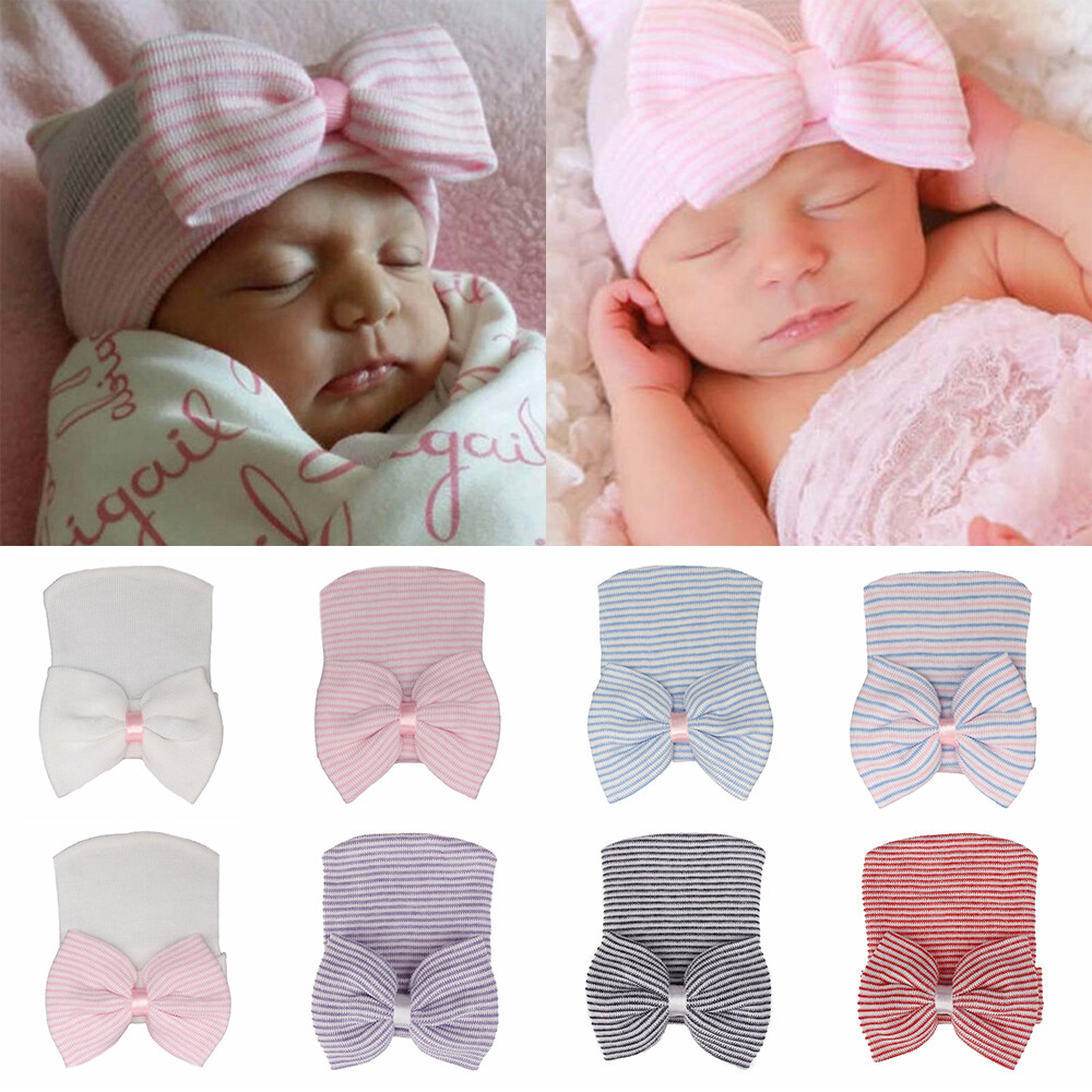 WEARXUNKANGDA New Soft for Baby Girls Soft Turban Hats Cap with Bow Baby Hats Newborn Hospital Hat Nursery Beanie