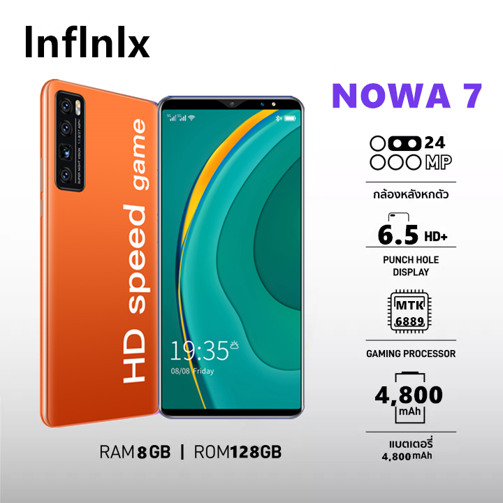 โทรศัพท์มือถือ inflnlx Nowa7 Pro สมาร์ทโฟน 6.5นิ้ว RAM8GB ROM128GB แบตเตอรี่ 4800MAh สแกนลายนิ้วมือ ปลดล็อคใบหน้า สเปคแท้/ราคาถูก เครื่องแท้ โทรศัพท์มือถือ