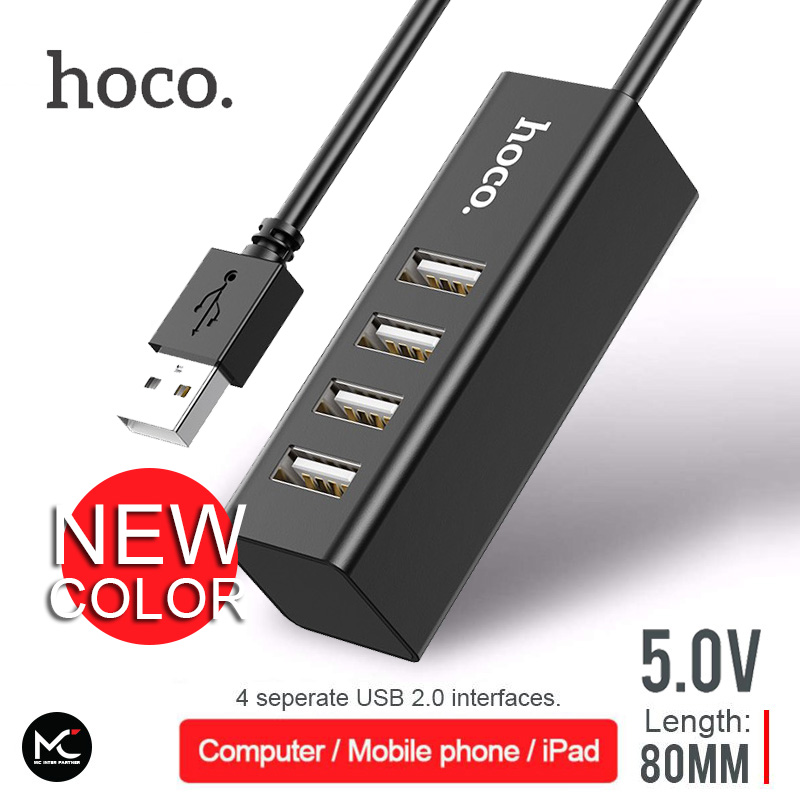 HOCO HB1 4 Port USB HUB 5.0V เพิ่มช่องเสียบ USB สายยาว 80 เซ็นติเมตร USB 2.0 สำหรับ PC และ Notebook