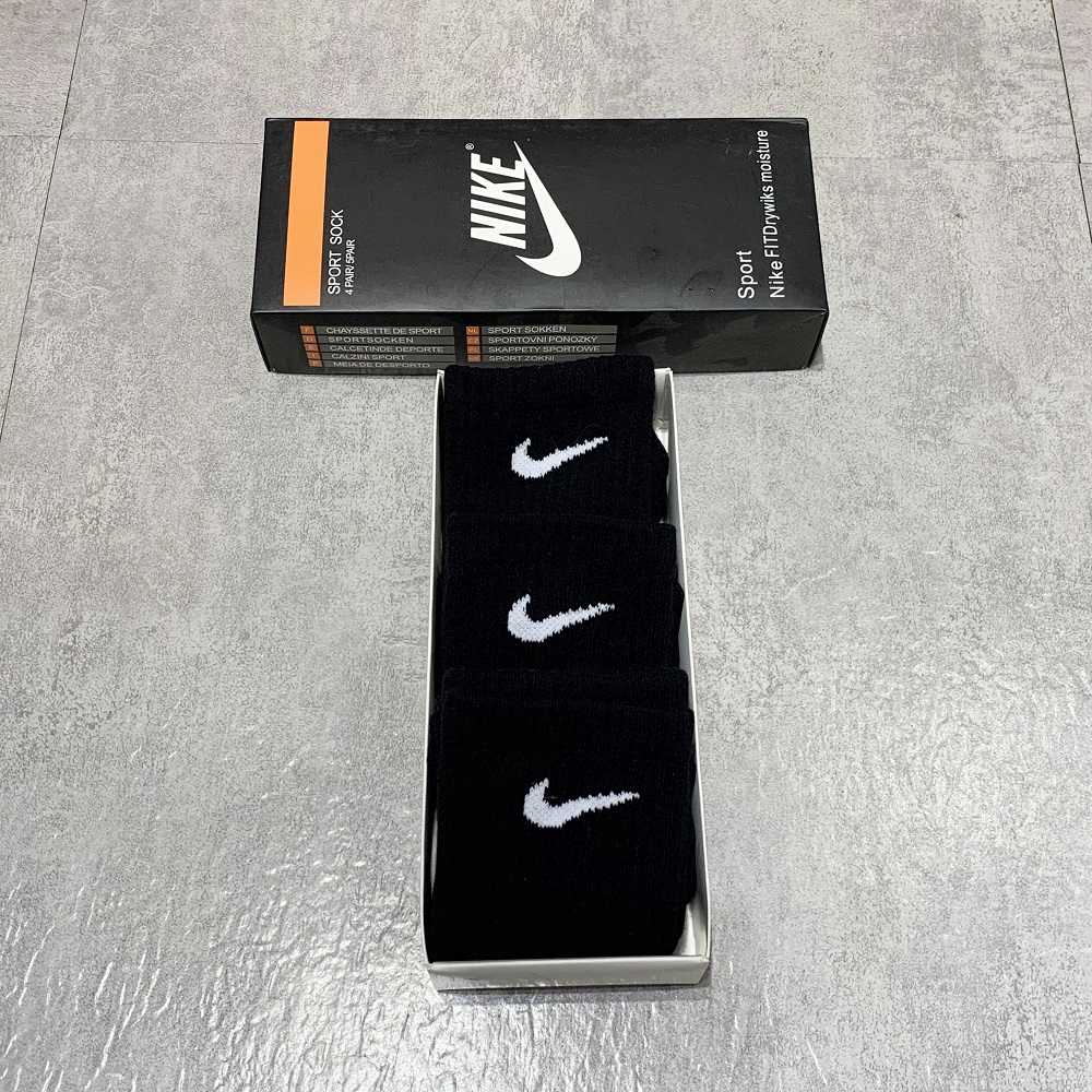 ถุงเท้า Nike ถุงเท้ายาว (1กล่อง มี 3 คู่) Unisex ถุงเท้าบาสเก็ตบอลถุงเท้ากีฬาถุงเท้าหลอดถุงเท้าถุงเท้าผ้าฝ้าย
