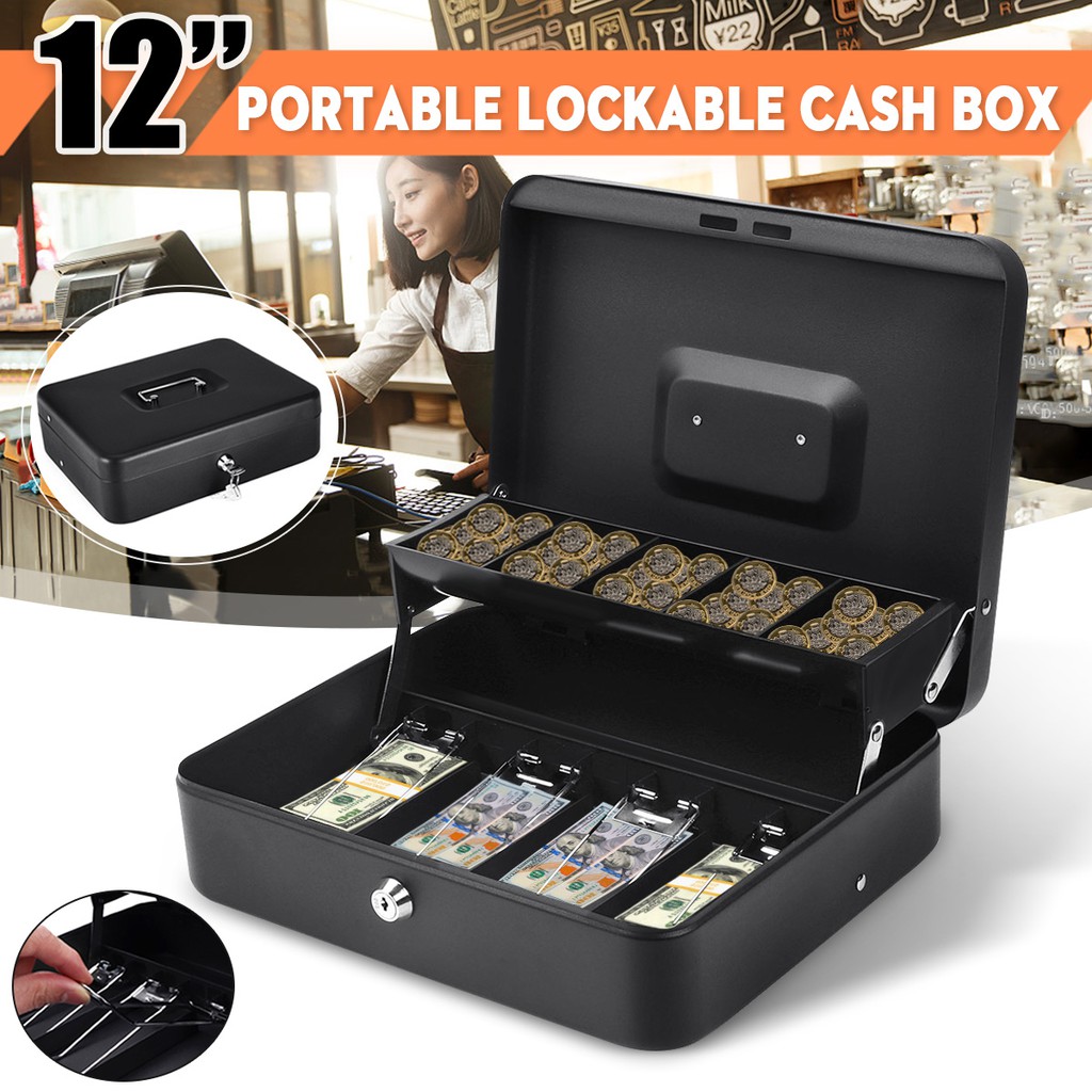 【High Quality】 Security Lockable Cash Portable Tiered Tray Money Drawer Safe Storage