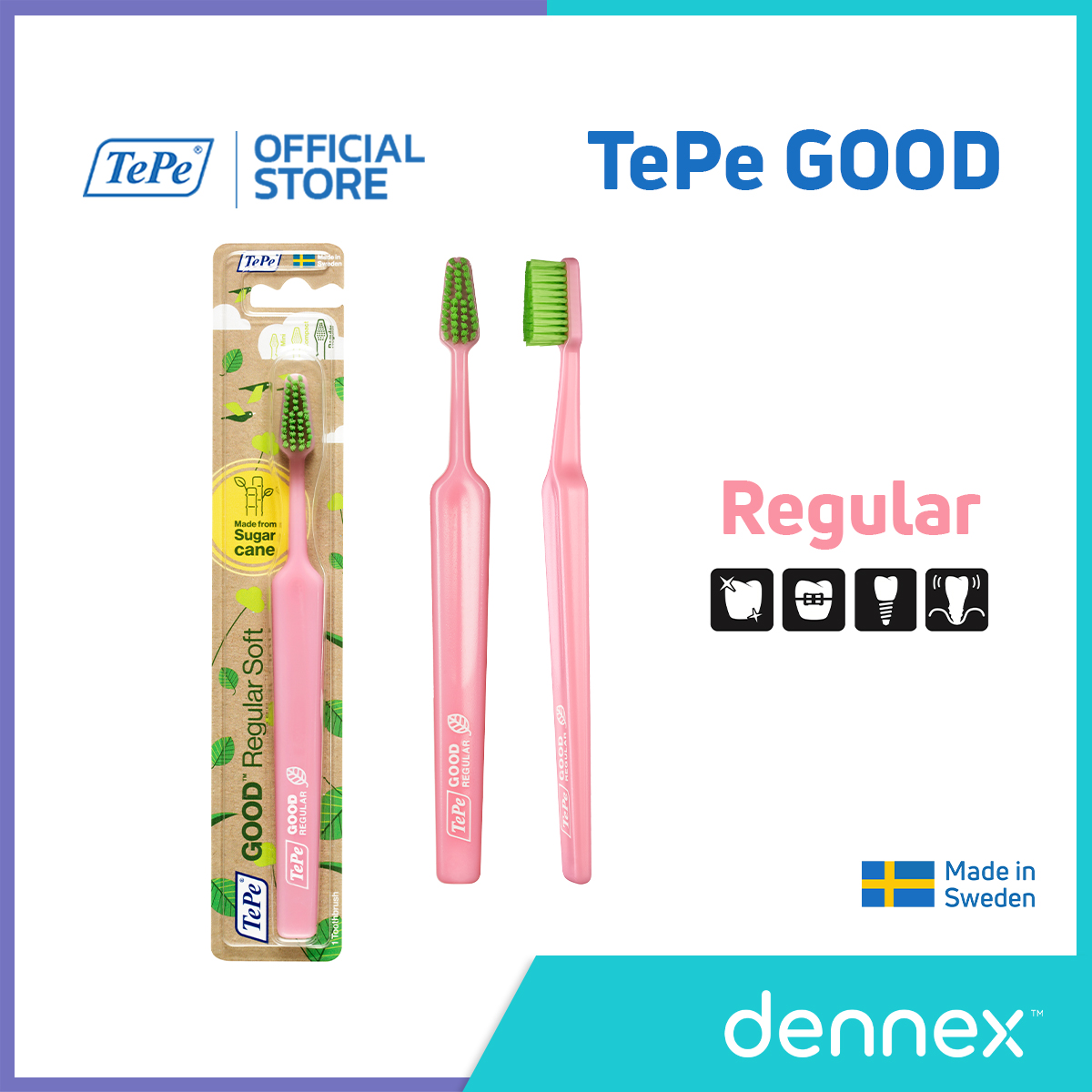 TePe GOOD Regular แปรงสีฟันรักษ์โลก ผลิตจากอ้อย ขนแปรงนุ่ม เทเป้ กู๊ด เรกูล่าร์ by Dennex