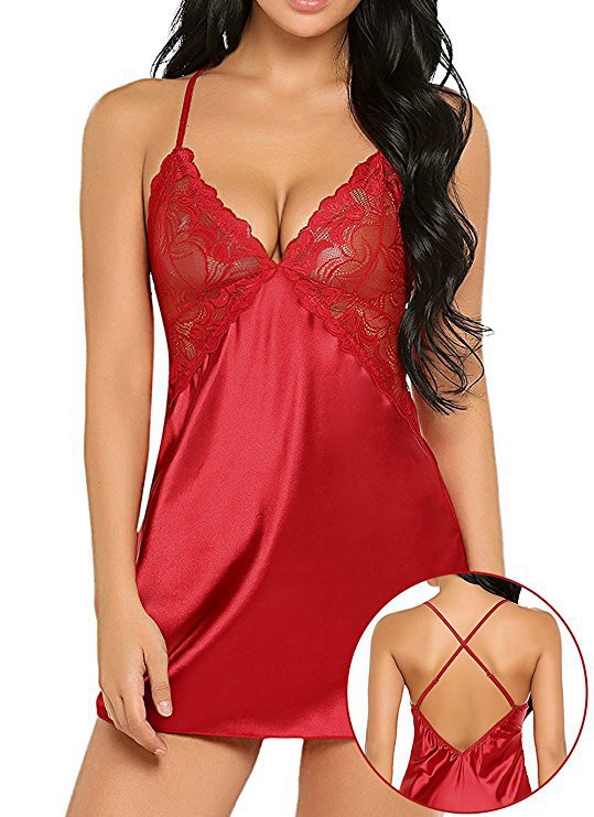 (READY STOCK TH ) Women Sexy Nightwear Plus Size 3XL Lace Nightgown Sleepwear Dress babydoll Sexy red Lingerie Robe sex clothes erotic underwear