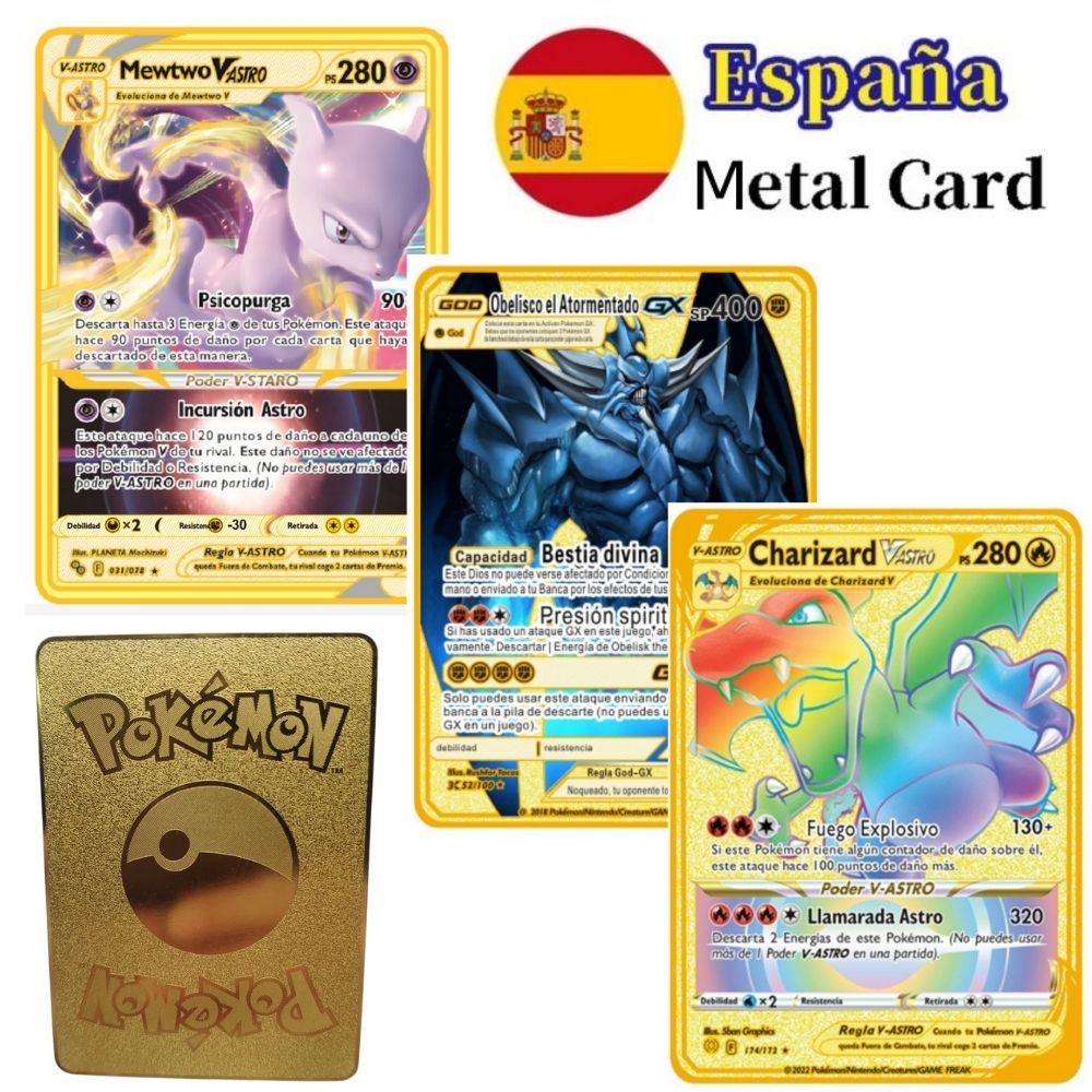 U Mới thẻ Pokemon Tây Ban Nha kim loại vàng thẻ Pokemon Tây Ban Nha thẻ