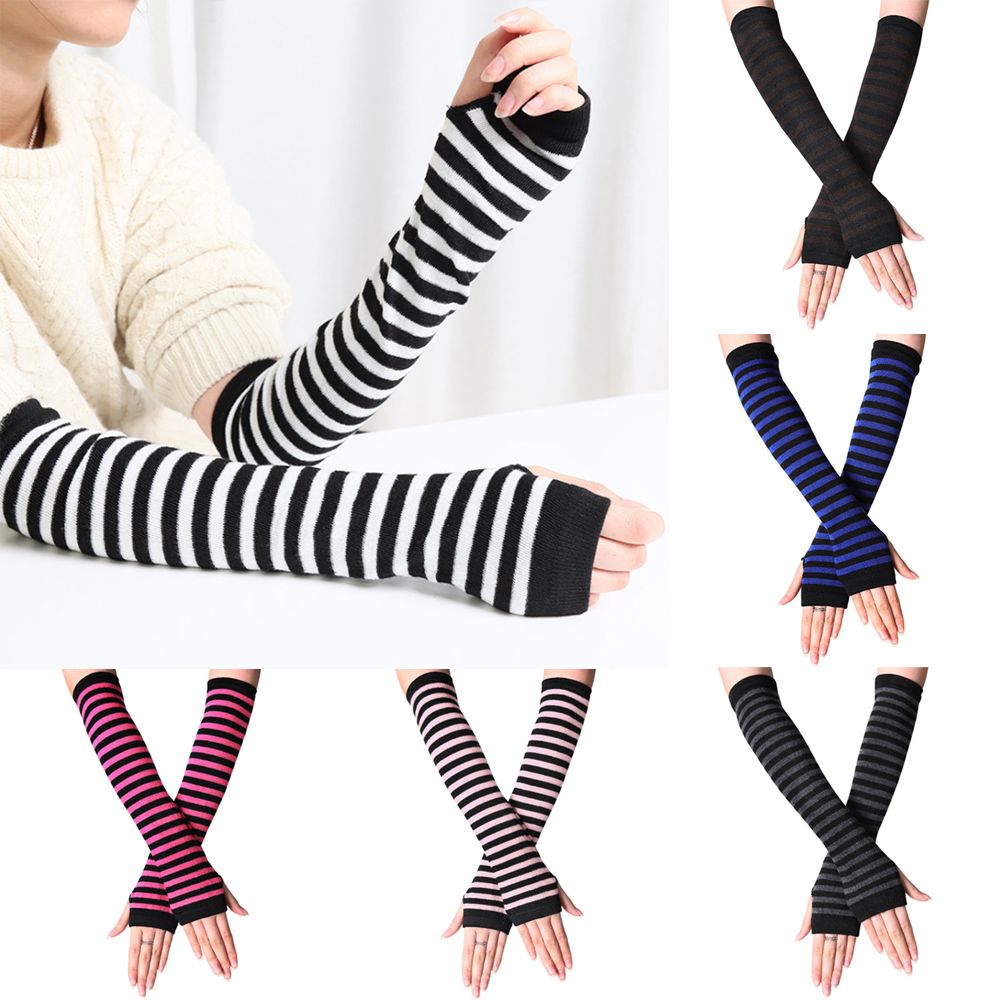 OKDEALS Women Girls Knitted Cotton Long Sleeve Handschoenen Elbow Mittens Wristband Arm Warmer Fingerless Long Gloves