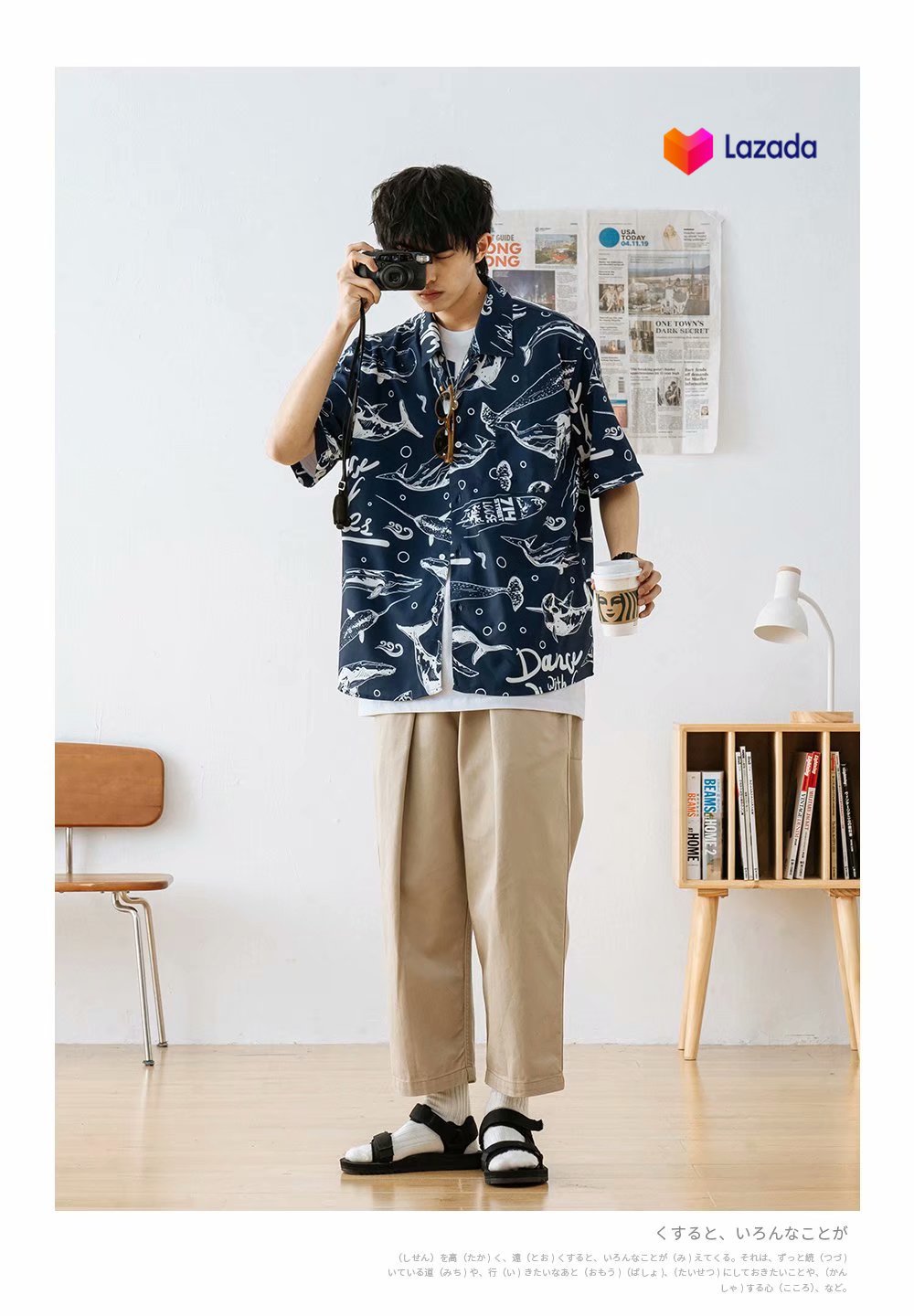 fashion erawan【KIN】 เสื้อเชิ้ต แต่งลาย แขนสั้น สำหรับผู้ชาย