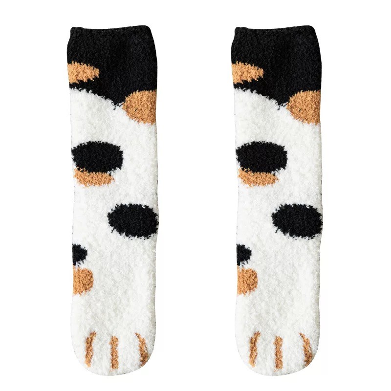ถุงเท้าข้อยาว ถุงเท้าลายเท้าแมว​ ถุงเท้าข้อยาวลายอุ้งเท้าแมว ถุงเท้ากันหนาว พร้อมส่งมาก