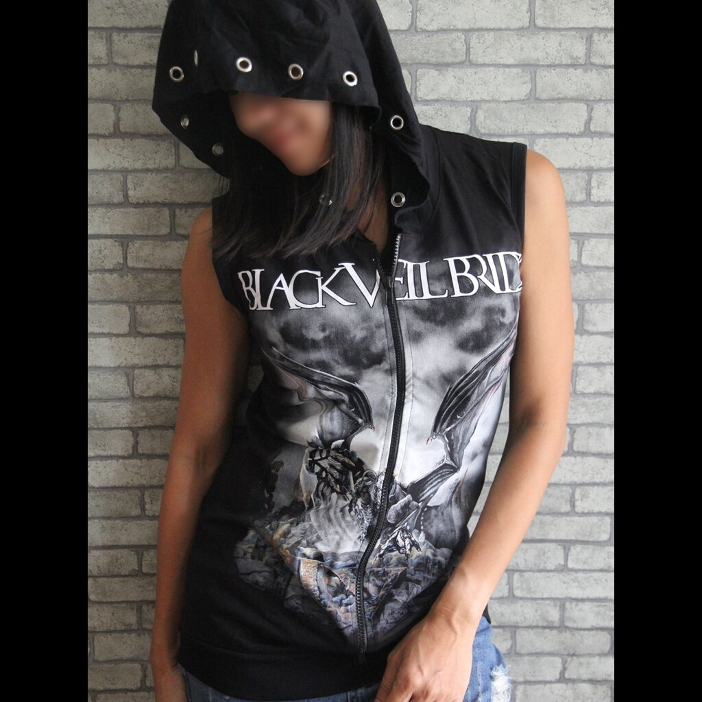 เสื้อฮู้ดแขนกุด เสื้อวงร็อค แจ็คเก็ต แนวสปอร์ต Handmade Rock Vest Hoodie Clearance (สินค้าจริงหมวกอาจไม่มีเจาะตาไก่เหมือนในรูป)