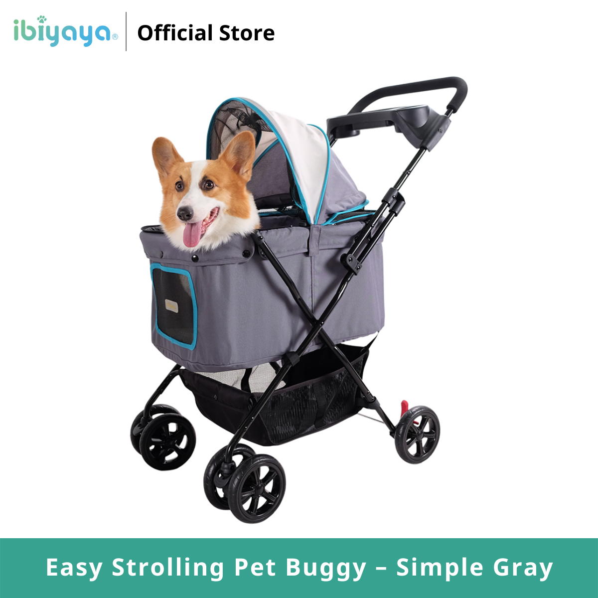 Ibiyaya Easy Strolling Pet Buggy – Simple Gray รถเข็นสุนัข รับน้ำหนักได้ 20 Kg. ราคา 4,800 บาท*ส่งฟรี