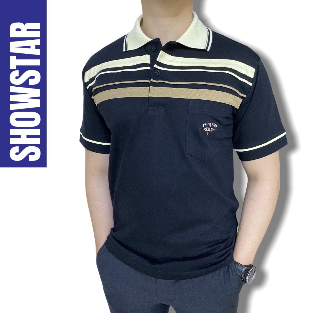 SHOWSTAR (ss9381) เสื้อโปโลชาย  ผ้าคอตอตอ100 แขนสั้น รุ่นมีกระเป๋า มีไซส์ L-3XL มีทั้งหมด 8 สี ผ้านิ่มใส่แล้วไม่ร้อน