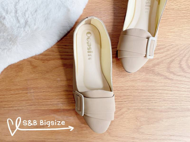 รองเท้าไซส์ใหญ่ Bigsize 41-45 คัชชูหนังนูบัคนิ่มแต่งเข็มขัด รองเท้าผู้หญิงไซส์ใหญ่ รองเท้าหุ้มส้น