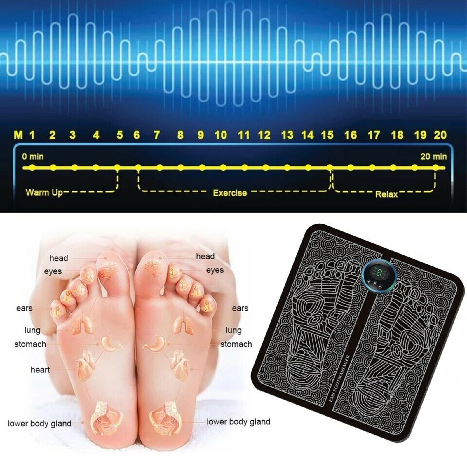ภาพประกอบคำอธิบาย 【COD】electric foot massager Multi-fonal massage cn electric foot massager leg massage pad electric foot massage pad feet acture stimr