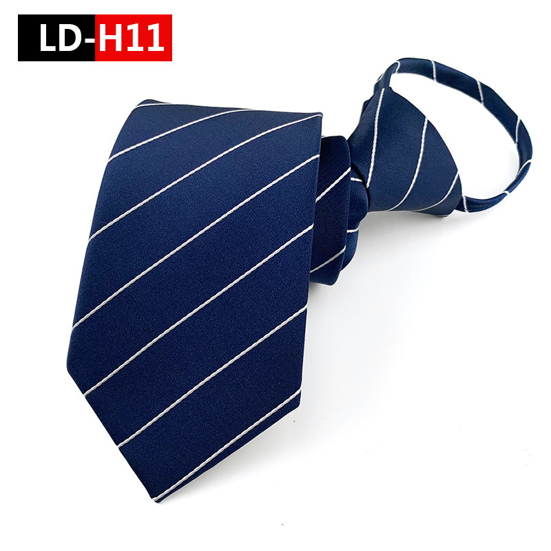 New Spot Tie Zipper Lazy Tie Fashion 7 Cm Striped Black Blue Tie Business Men