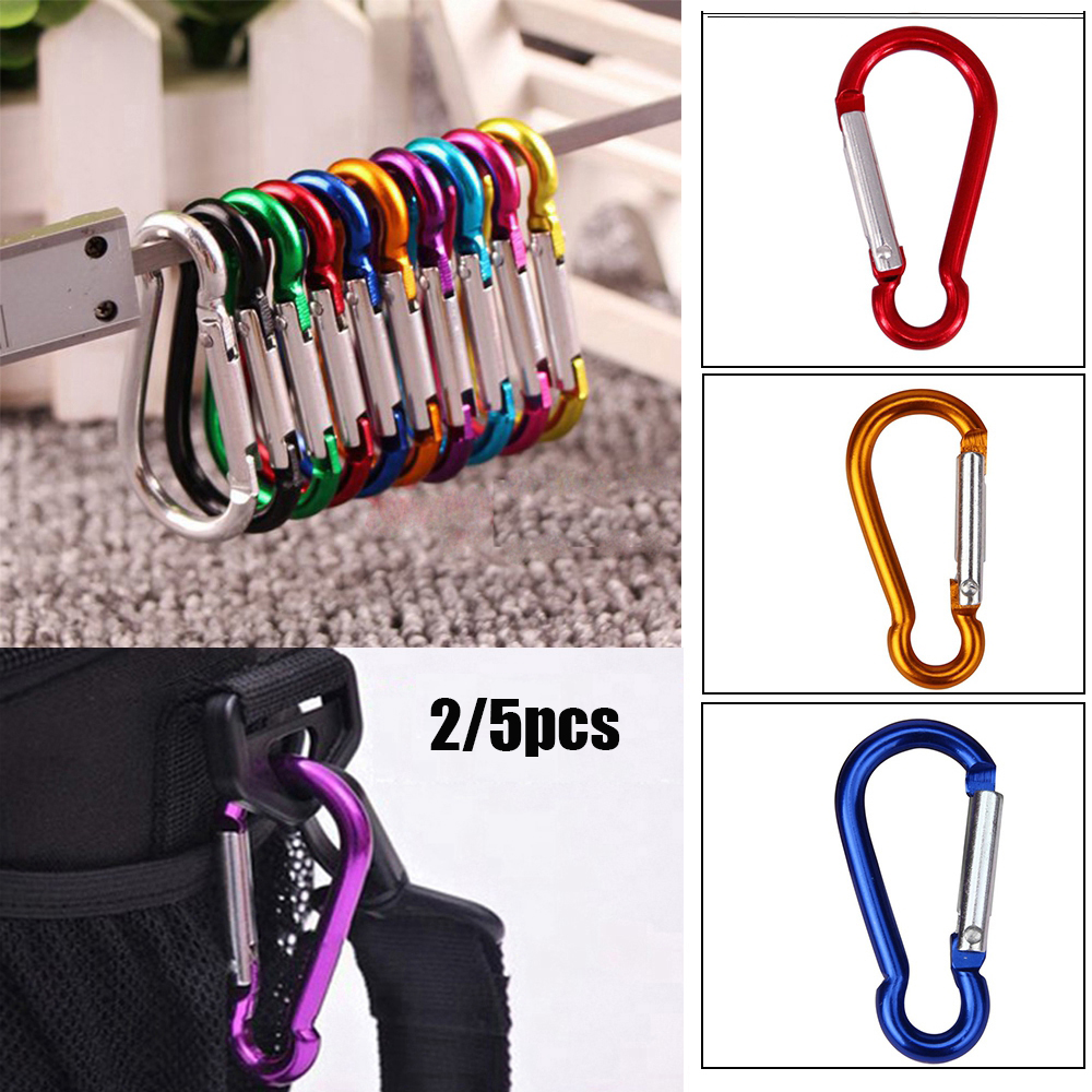 GUO 2/5pcs 7 colors Aluminum Alloy Climbing Accessories Outdoor Tool Spring Quickdraws Clip Hooks Carabiner Keychain Buckles