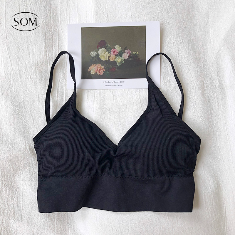 Babybra สายเดี่ยวผ้าร่อง หน้าV หลังU มีฟองน้ำถอดเปลี่ยนได้ บราเว้าหลังการออกแบบชุดชั้นในฝรั่งเศส ชุดชั้นในเซ็กซี่ สปอร์ตบรา CBB02