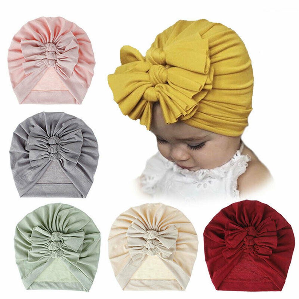 GVGSX9N WinterWarm Infant Turban Cotton Newborn Headband Hat Baby Beanie Hat Knot Headband Head Wrap