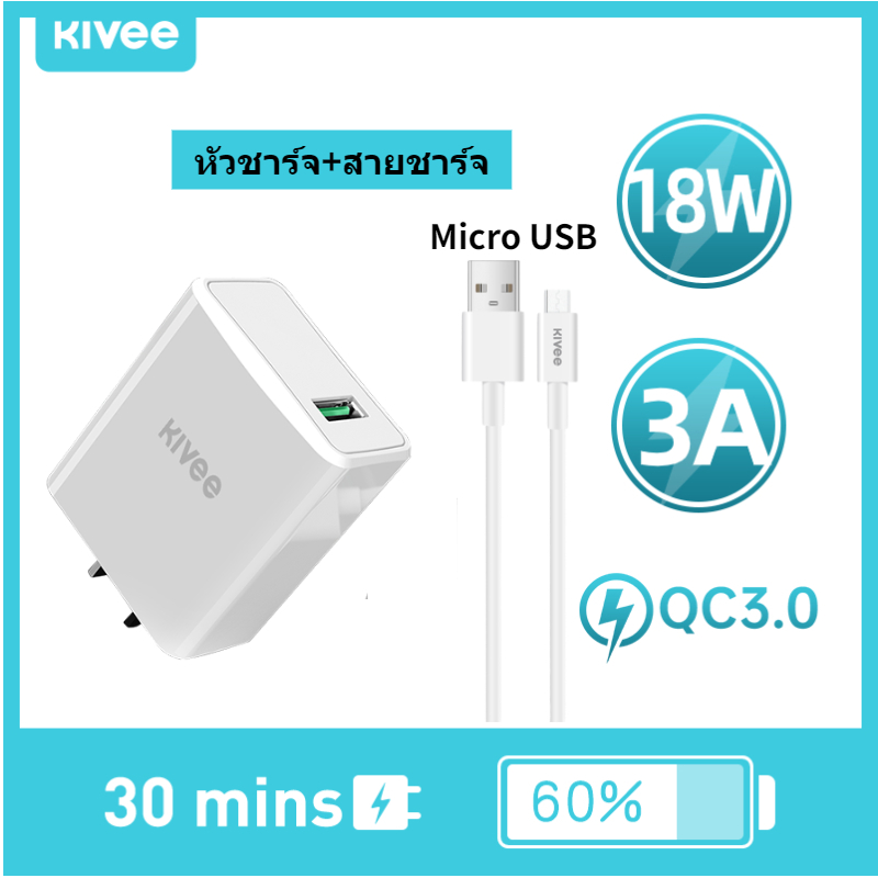 Kivee หัวชาร์จเร็ว หัวชาร์จ18W +5A สายชาร์จ fast charger set  ชุดพร้อมสายสายชาร์จ for samsung vivo oppo huawei