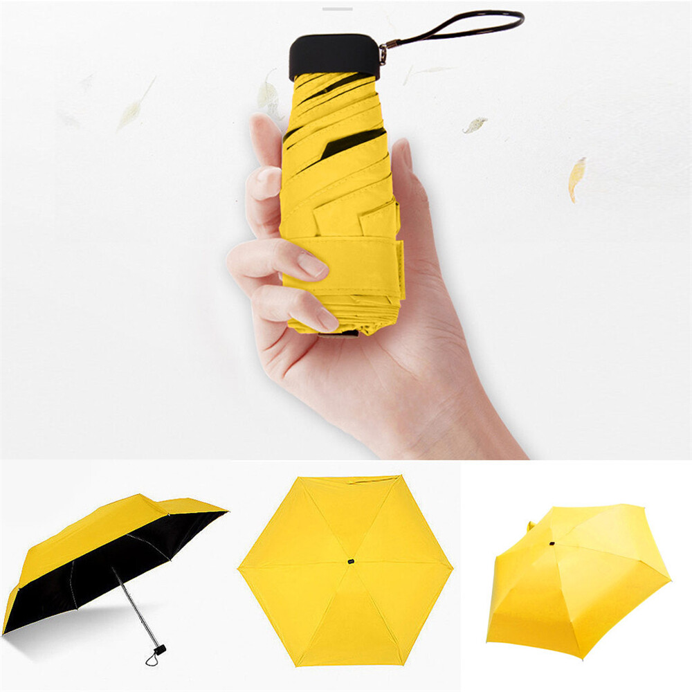 QEESHE5533753 Dual-use Unisex Coating Parasol Sunscreen Anti-UV Waterproof Rain Umbrella Mini Umbrella 5 Fold Sun Umbrella Pocket Compact