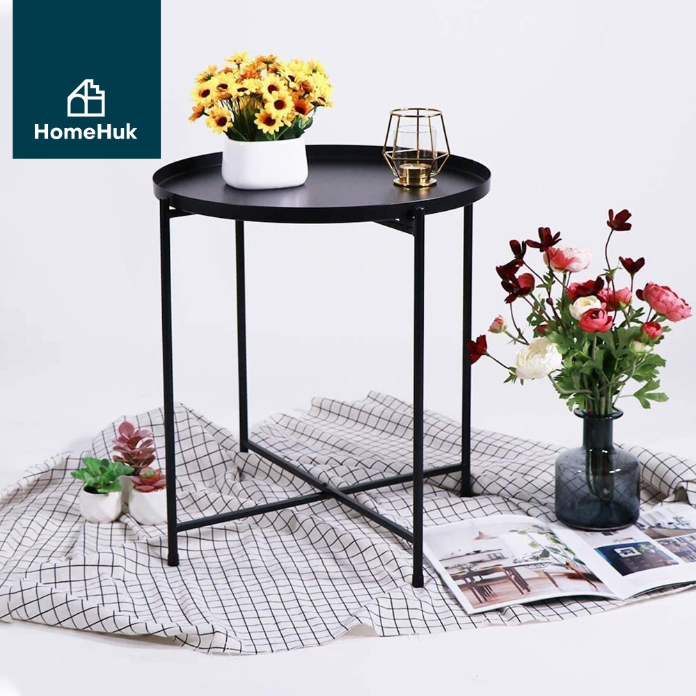 [มาใหม่] HomeHuk โต๊ะกลาง โต๊ะกาแฟ พร้อมถาดวาง ยกออกได้ 42x42x52cm โครงเหล็ก โต๊ะวางถาด โต๊ะข้างเตียง โต๊ะคาเฟ่ โต๊ะข้าง