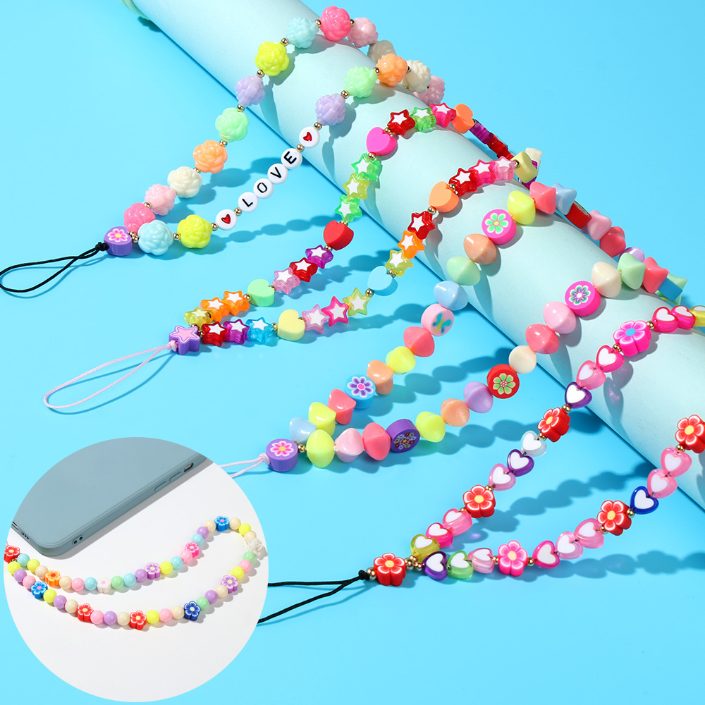 FANGCU272 New Colorful Acrylic Bead Women Mobile Phone Strap Lanyard Cell Phone Case Hanging Cord Phone Chain Soft Pottery Rope