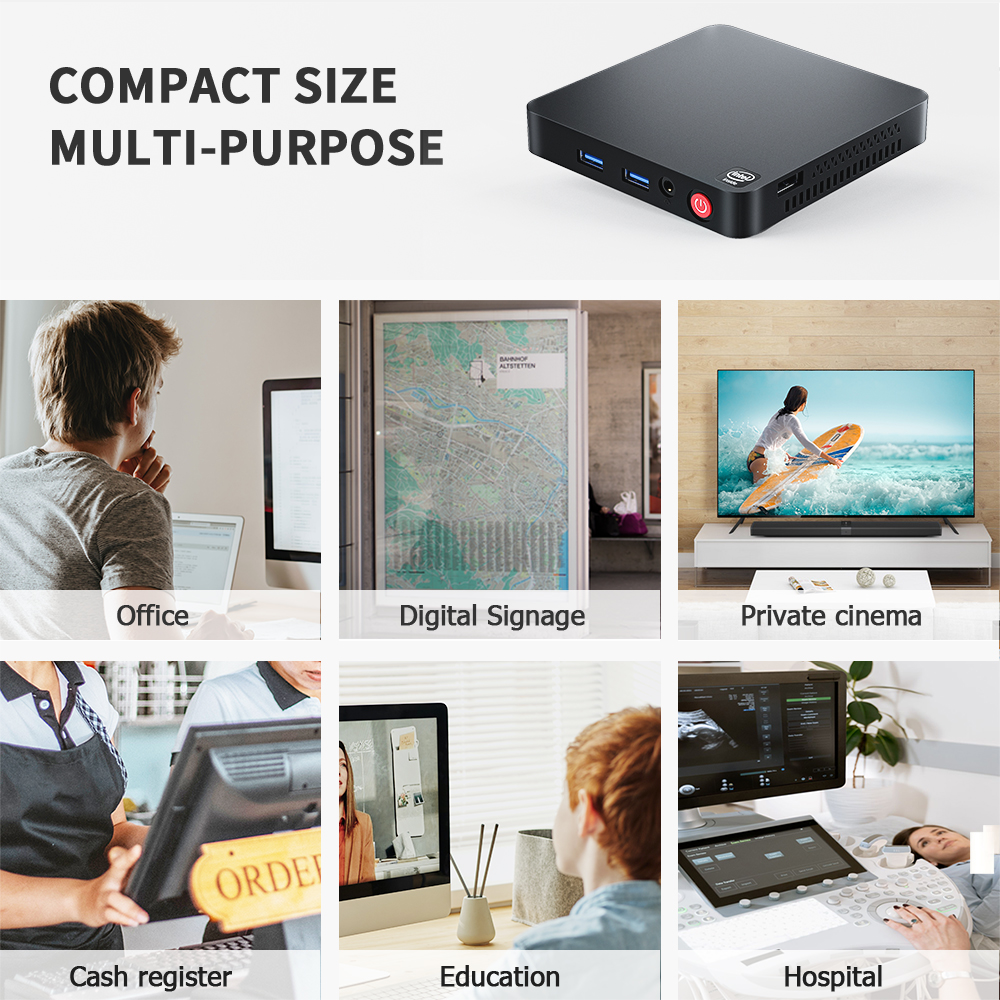 ลองดูภาพสินค้า ใหม่ T4 PRO มินิพีซี Mini PC 4GB + 64GB Intel Celeron N3350 Dual-Core Blth 2.4G/5G WIFI Dual HDMI รองรับ 4K จอแสดงผล Gigabit Internet Mini Computer