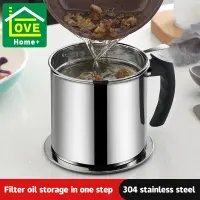 Home + kitchen Oil can 304 stainless steel filter screen with lid and tray oil bottle， pot multi-purpose pot oil filter oil filter used oil jar holder heat-resistant ，do not rust