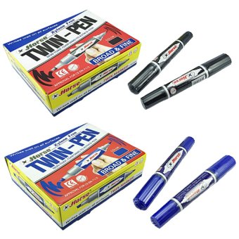 ปากกาเคมี 2 หัว ตราม้า สีน้ำเงิน + สีดำ 24 แท่ง ปากกาเคมี 2 หัว ตราม้า สีน้ำเงิน + สีดำ 24 แท่ง